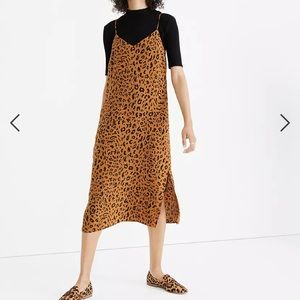 Madewell. Silk Eva side-slit slip dress in leopard. Size 12. Worn once.